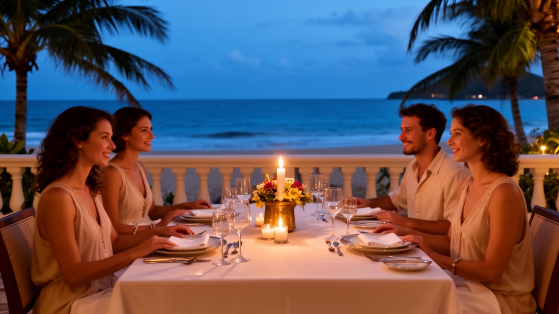 Couple enjoying dinner on vacation