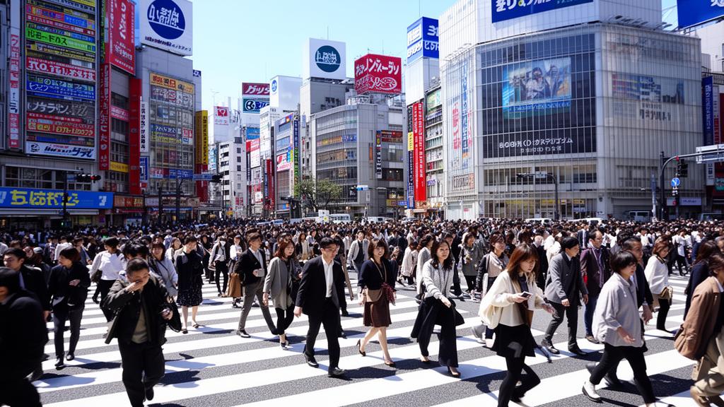 Shibuya Crossing in Tokyo with crowds of people during daytime