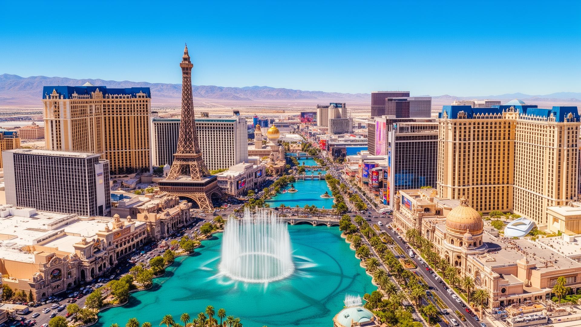 Las Vegas Strip hotels in bright daytime lighting
